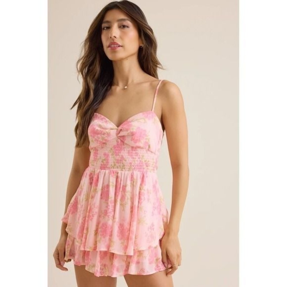 Altar'd State Floral Tiered Ruffle‎ Romper Pink Multi Size XL